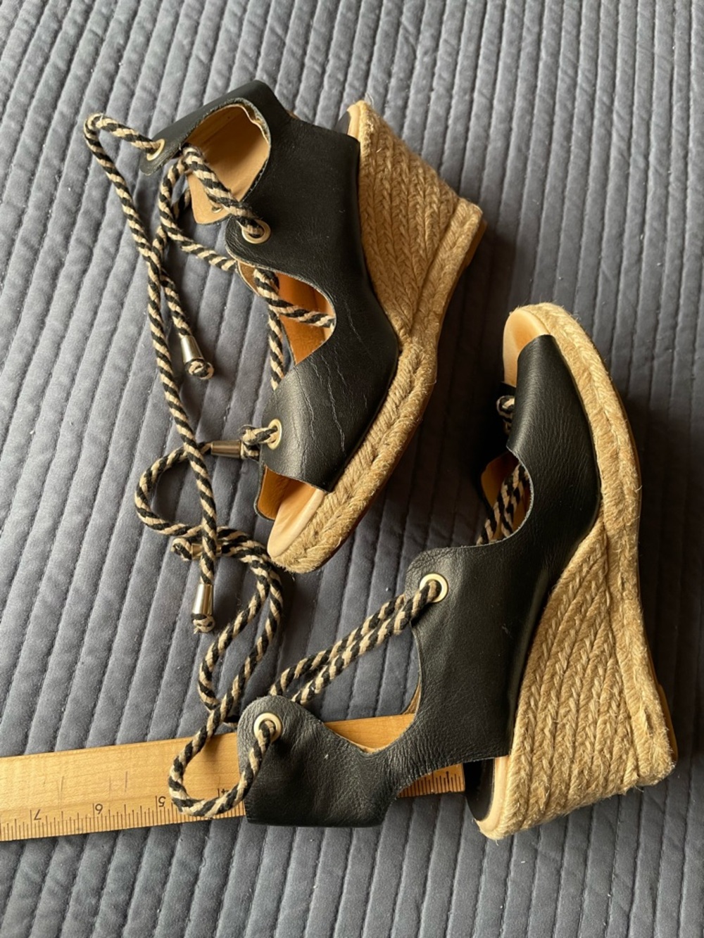 Romana handmade in Spain Black Espadrille Wedge Lace-Up Sandals Size EU36